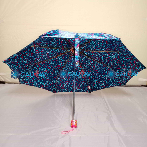 Black 3 Fold 21.5X8 Women Print Manual Umbrella