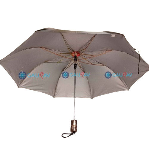 Round Handle 2 Fold Black Umbrella