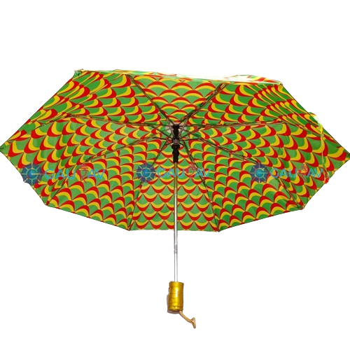 Green 22.5Inch  Women Print Auto 3 Fold Umbrella