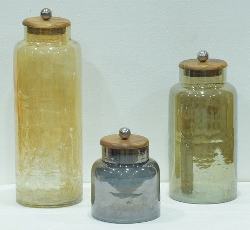 Set of 3 Yellow Colour Glass Jar