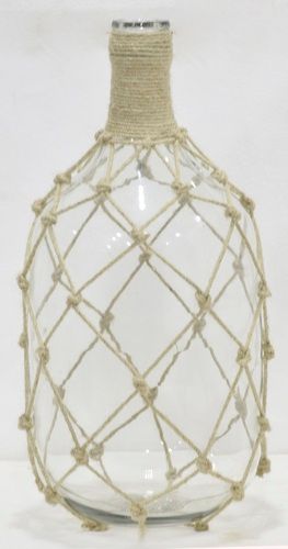 8 Inch Glass Bottle Jar With Jute Pedestal