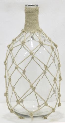 8 Inch Glass Bottle Jar With Jute Pedestal