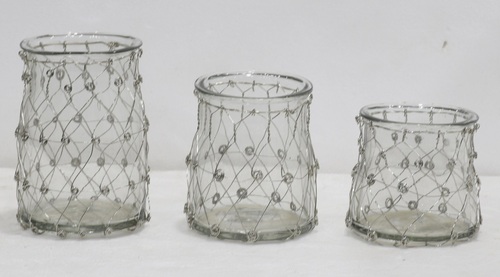 Set of 3 Glass Jar With Pedestal