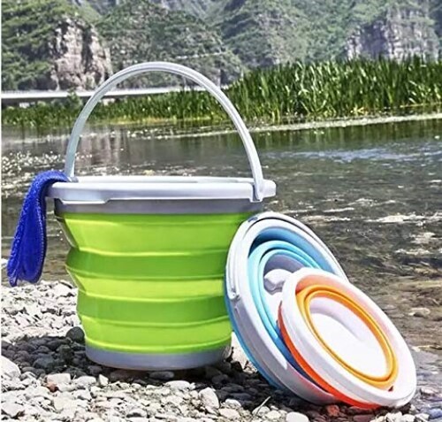 B Mark Silicone Foldable Round Bucket | Collapsible Bucket for Camping, Car Washing, Outdoor, Garden Activities | Foldable Cleaning Bucket | Silicone Foldable