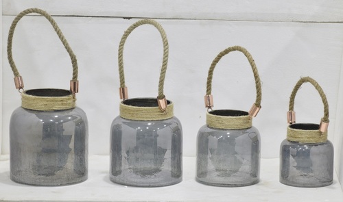 Set of 4 Glass Jar With Jute Handle