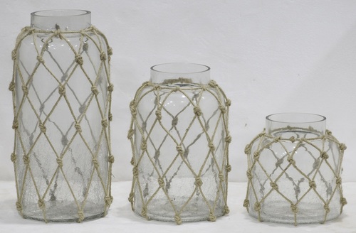 15 Inch Glass Jar Set With Jute Pedestal