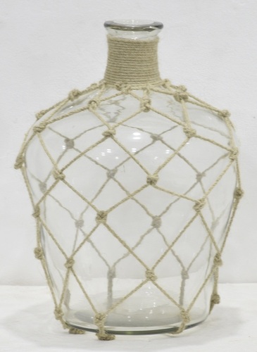 15 Inch Glass Jar With Jute Pedestal