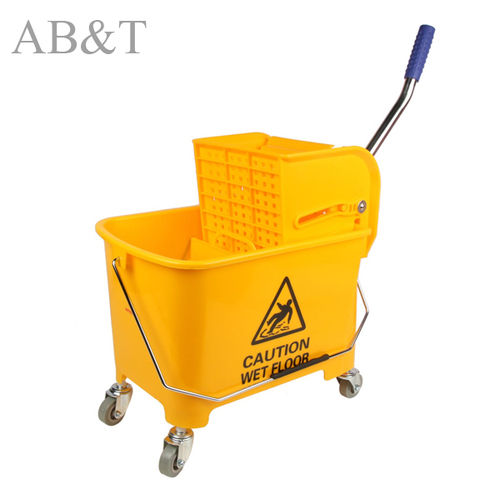 Plastic Single Bucket Wringer Trolley - 20 Liters, Yellow Color, Lightweight 3.18 kg Design for Versatile Use in Restaurants, Hotels, Warehouses and Manufacturing Facilities