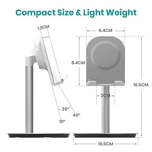 SortCircuit SM-888 RealSmart Mobile Phone Stand | Angle Adjustable Smart Phone Desk | Compatible with iPad, Galaxy Tablet, iPhone, Samsung Galaxy and All Android Phones Upto 10 inch (Silver)