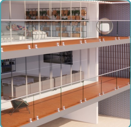 Tempered Glass Balcony Railing - Aluminum Polished Finish | Silver Color Durable Design for Enhanced Safety