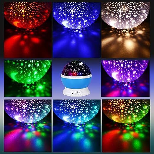 PulGos Star Master Rotating 360 Degree Moon Night Light Lamp Projector with Colors and USB Cable,Lamp for Kids Room Night Bulb (Multi Color,Pack of 1,Plastic)