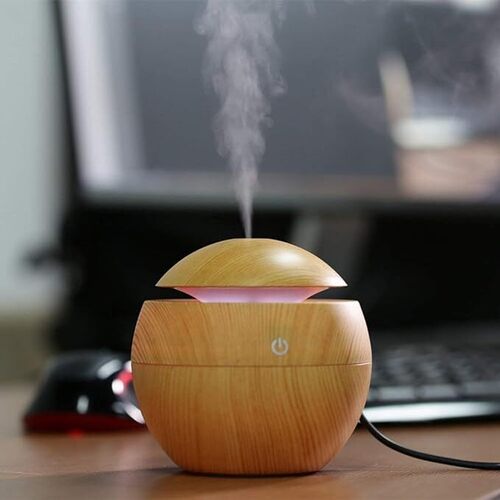 TOPHAVEN Wood Humidifier Mini Port able Wood Aromatherapy Humidifier Office Desktop Home Travel Water Spray Mist Humidifier (Light Wooden)