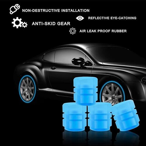 Careflection || Luminous Wheels Cap Tire Valve Stem, Glow Luminous at Night, Air Caps Cover Fluorescent, Illuminated Auto Car Wheel Valve Stem Caps Cover for SUV, Motorcycles, Truck (4 PCS, Blue)