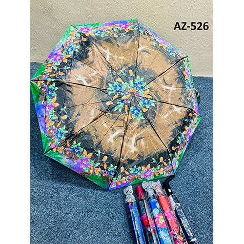 Az-526 3 Fold Auto Satin Print Umbrella - Color: As Per Requirment