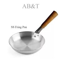 Stainless Steel Fry Pan - 14" Round, Wooden Handle, Rustproof, Durable, Hygienic, Bpa Free, Ideal For Restaurants And Catering