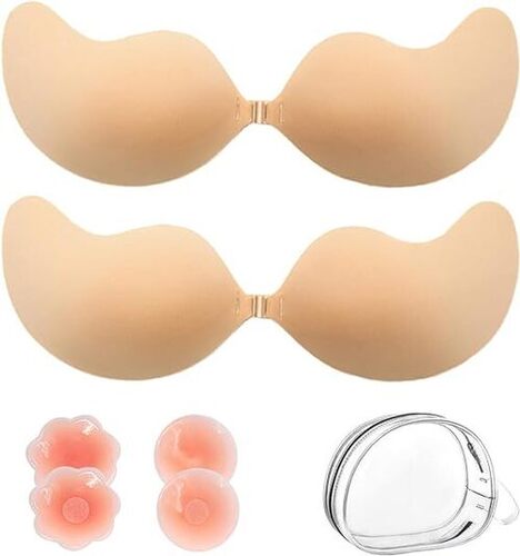 2 Pairs Sticky Bra Push Up Adhesive Bra Breast Lift Bra Backless Strapless Bra Reusable Strapless Bras for Women