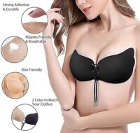 SUPPLE 360 New Women's Silicone Wired Stick-On Bra Invisible Sticky Bra Strapless Silicone Gel Self Backless Adhesive Bra for Women Invisible Push up Design Bra (Black-Free Size Bra)