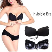 SUPPLE 360 New Women's Silicone Wired Stick-On Bra Invisible Sticky Bra Strapless Silicone Gel Self Backless Adhesive Bra for Women Invisible Push up Design Bra (Black-Free Size Bra)