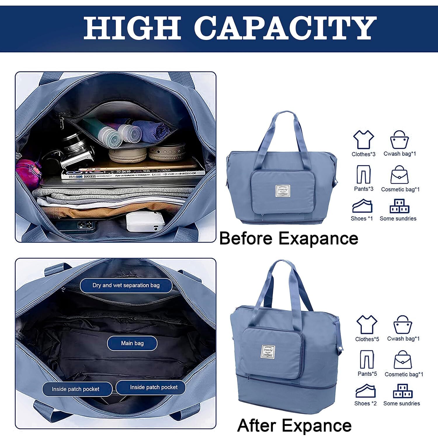 WATERPROOF FOLDING CARRY LUGGAGE BAG WITH POCKET