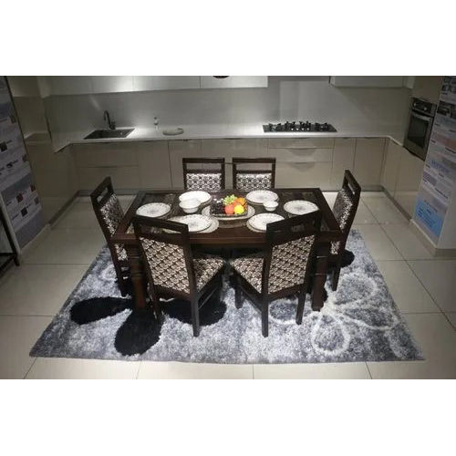 6 Seater Dining Table Set - Wooden Construction, 3.5 Feet Height, Modern Brown Finish | Indian Style Design, General Use