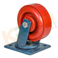 Nylon Caster Wheel - 100mm Size, 25mm Width, Red Color | 100-300kg Load Capacity, Stem Mount, Rigid Movement With Brake