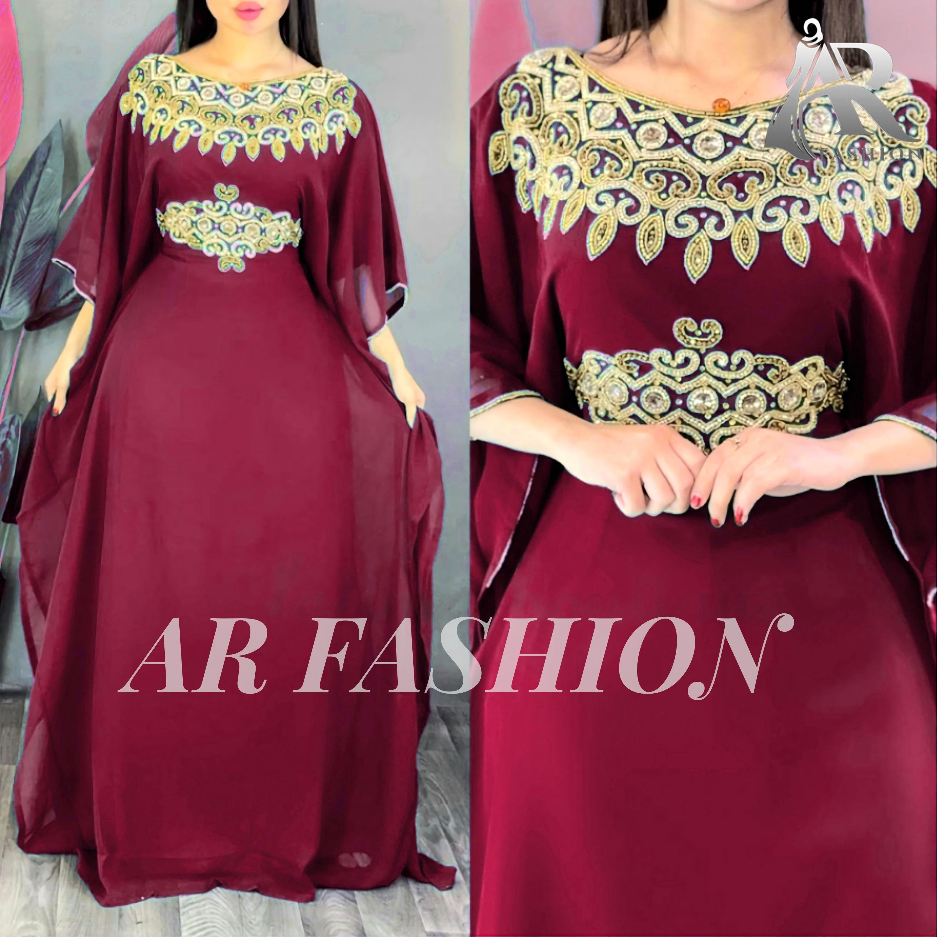 Dubai Moroccan Kaftan Arabic Abaya Fancy Hand Zari