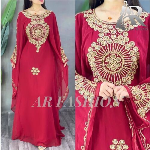 Dubai Moroccan Kaftan Arabic Abaya Fancy Hand Zari Velvet Kaftan Farasha Floor Length Party Wear