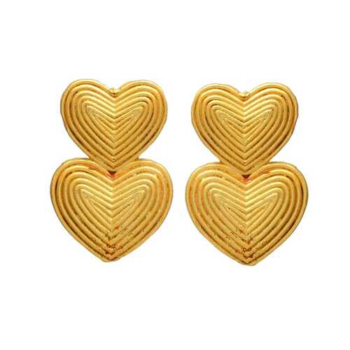 Dual heart golden drop earring