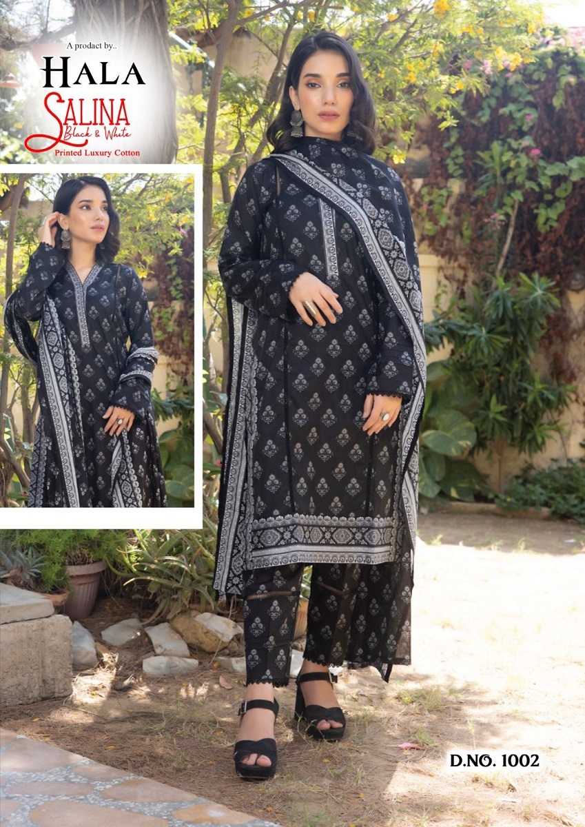 Hala Salina With Black And White Collection -Dress Material