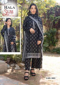 Hala Salina With Black And White Collection -Dress Material