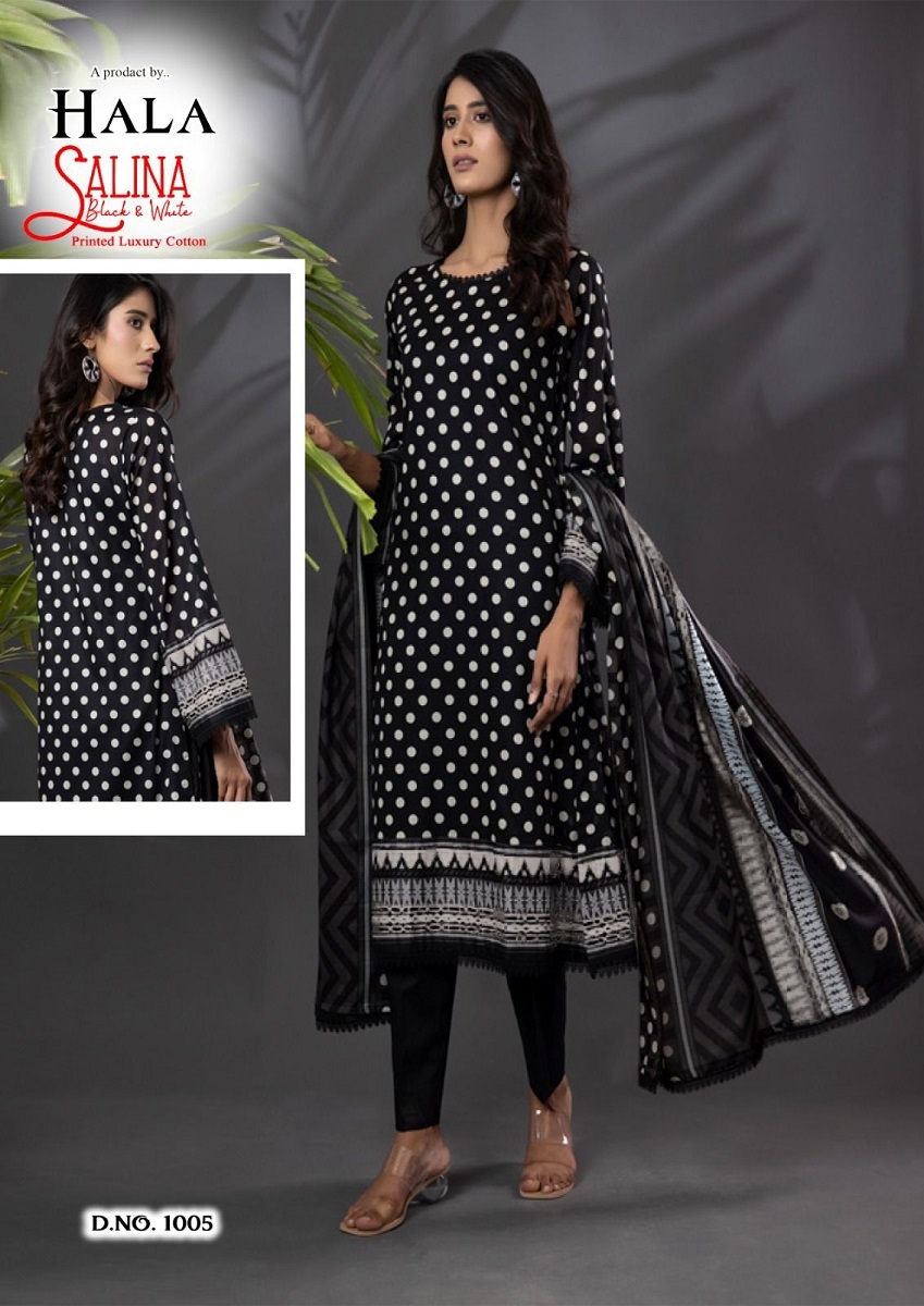 Hala Salina With Black And White Collection -Dress Material