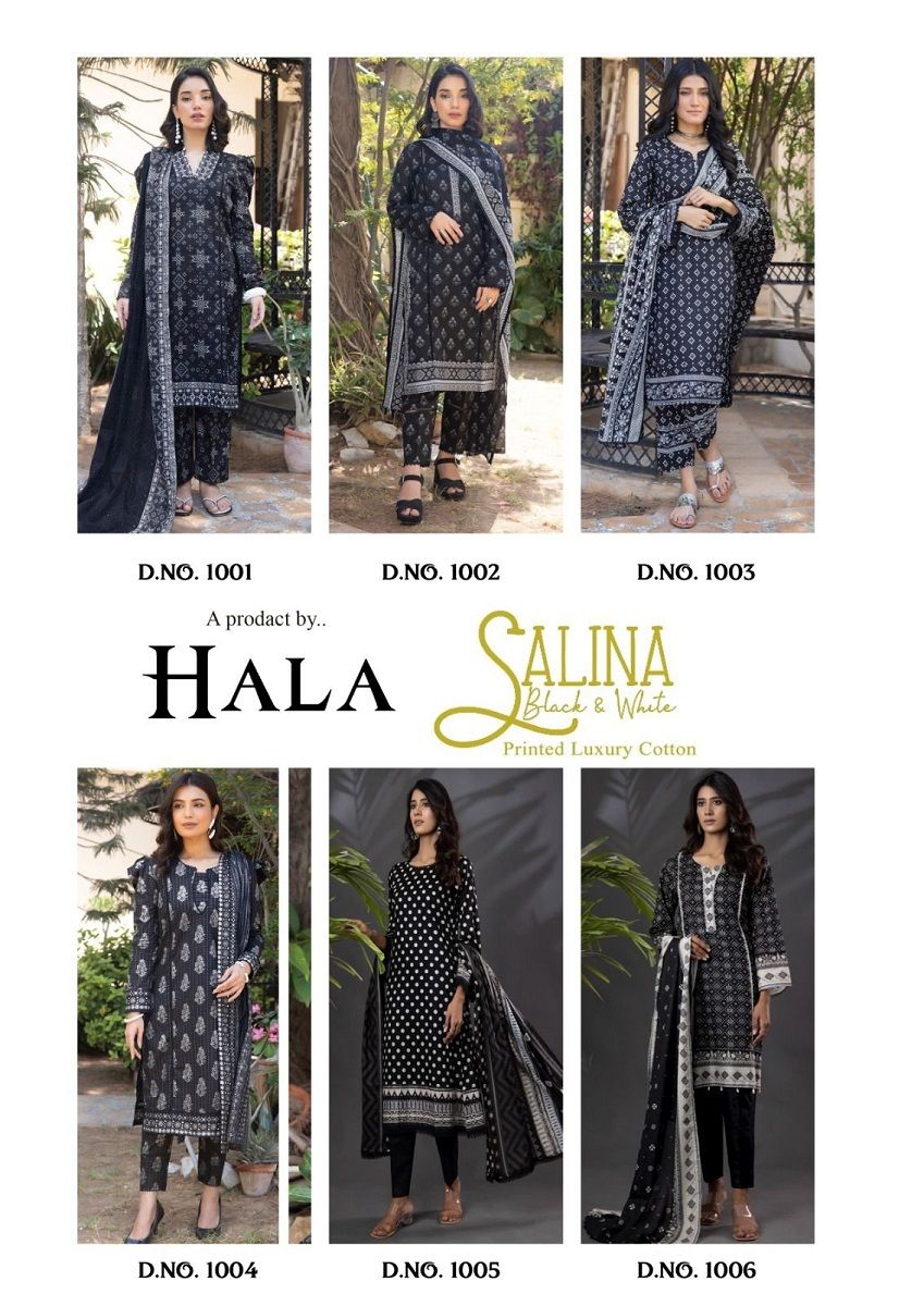 Hala Salina With Black And White Collection -Dress Material