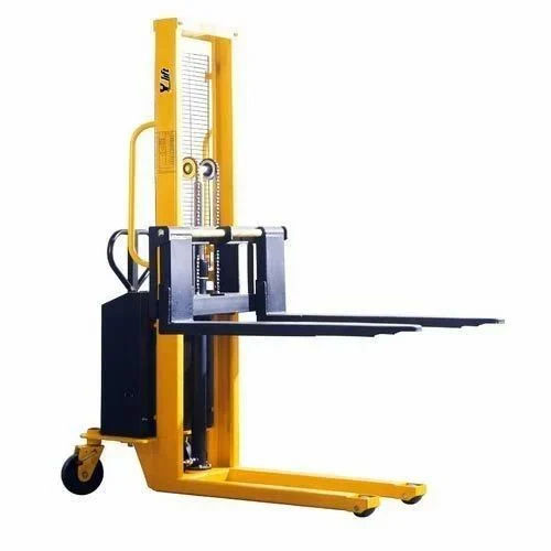 Semi Electric Pallet Stacker - Electric Powered, New Condition, Yellow Finish | Strong, Easy To Operate, 1 Year Warranty