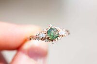 Round Lab Grown Diamond Briar Rose Three Stone With MOSS AGATE, Diamond Ring