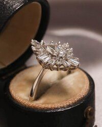 Baguette and Round Starburst Halo Wedding Ring 1 CT Marquise Cut Lab Grown Engagement Ring