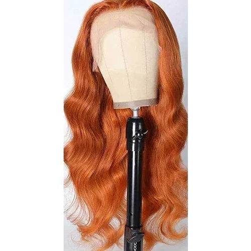 Orange Human Wavy Hair Wig - Length: 10 Inch (In)