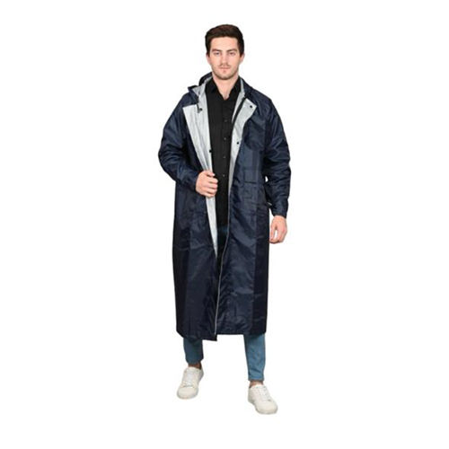 Plain Navy Blue Mens Raincoat