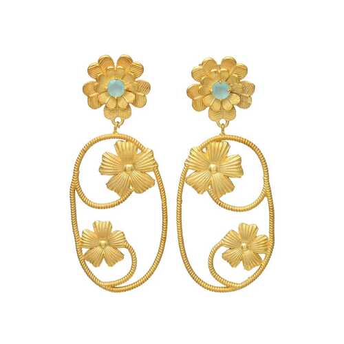 golden flower drop earring