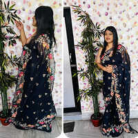 Different Available Organza 9 Colour Embroidery Withcut Work Saree