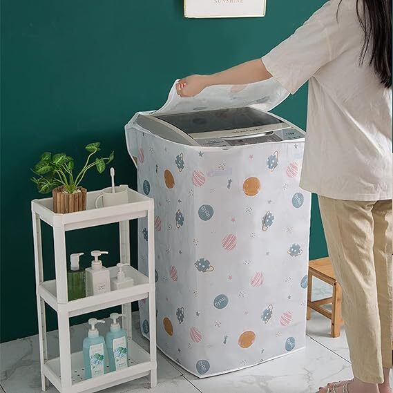 Roll over image to zoom in   VIDEO      Mockery PEVA plastic Anti-Slip Washer And Dryer Top Covers,Dust Cover,Washing Machine Top Cover For Top Load,Anti-Stain Waterproof Washer And Dryer Covers