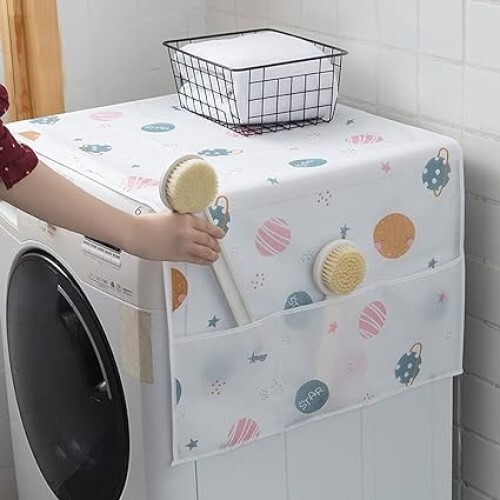 Refrigerator Fridge Dust-Proof Cover Washing Machine Cover PEVA Material Waterproof Cover with Storage Pockets Bags Fridge Dust Cover Oven Cover Multi-Purpose Top Covers