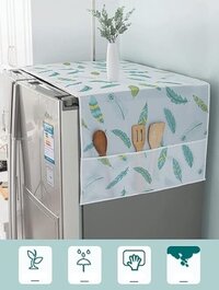 Refrigerator Fridge Dust-Proof Cover Washing Machine Cover PEVA Material Waterproof Cover with Storage Pockets Bags Fridge Dust Cover Oven Cover Multi-Purpose Top Covers