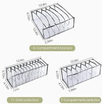 UNIQUE CART 3 Set Closet Underwear Organizer, Foldable Women Underwear Storage Box Compartment, Underwear Drawer Organizer Divider for Bra Socks Ties (Grey)