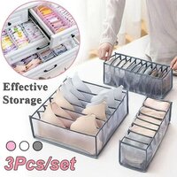 UNIQUE CART 3 Set Closet Underwear Organizer, Foldable Women Underwear Storage Box Compartment, Underwear Drawer Organizer Divider for Bra Socks Ties (Grey)