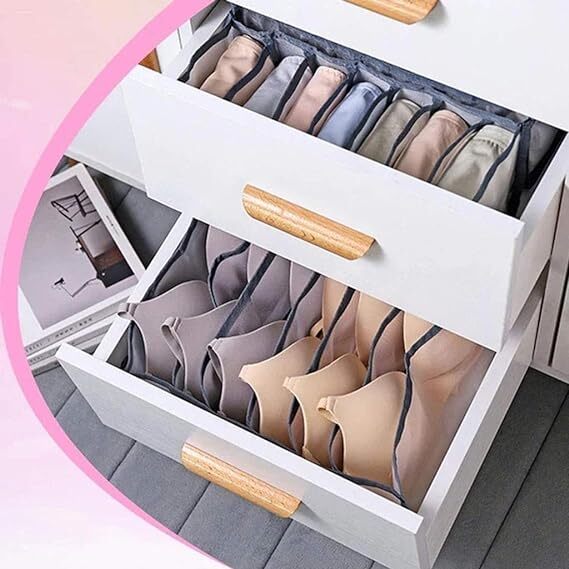 UNIQUE CART 3 Set Closet Underwear Organizer, Foldable Women Underwear Storage Box Compartment, Underwear Drawer Organizer Divider for Bra Socks Ties (Grey)