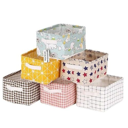 Mitsico Foldable Storage Box Canvas Fabric Baskets For Organizing With Handles, Rectangle Small Storage Box, Cube, Foldable Multipurpose Storage Box, Closet, Desk, Baby Storage Organizer