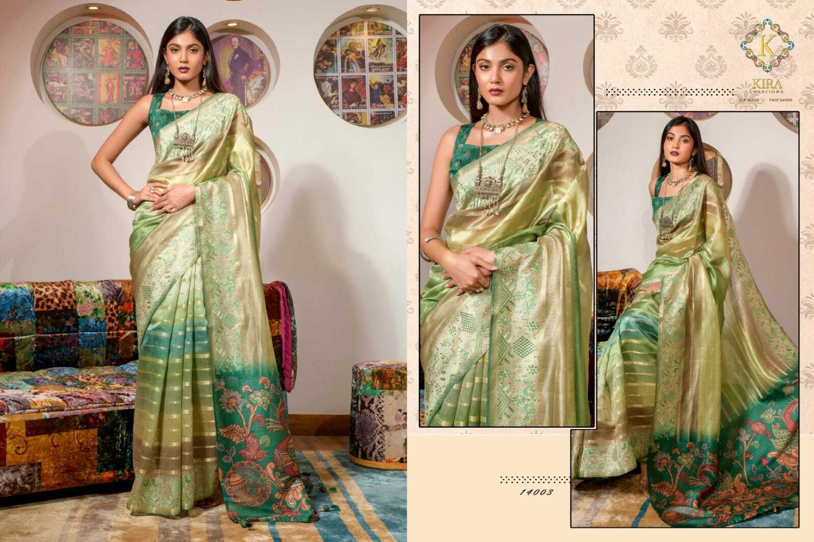 Kora silk with Digital print & Embroidery