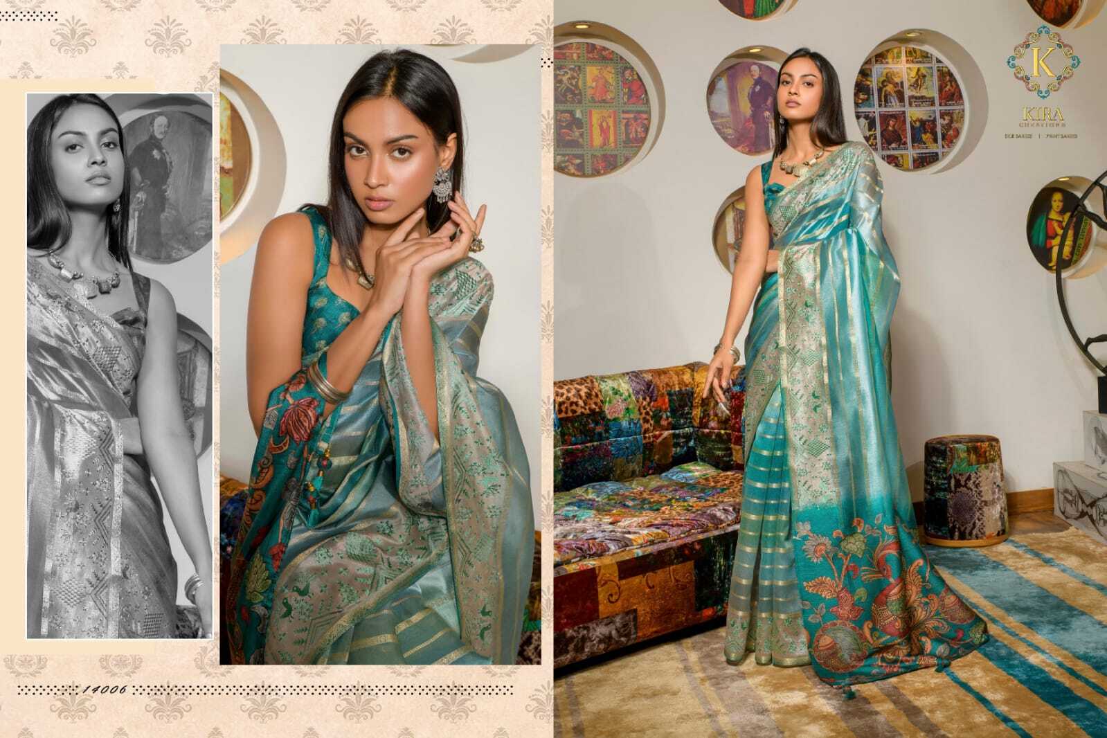 Kora silk with Digital print & Embroidery