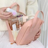 ulafbwur Flat Makeup Bag Travel Large Capacity Convenient Metal Zipper Portable Cosmetic Organizer for Women Accessories Pink