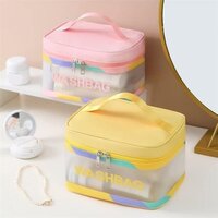 SHIFUNI Clear Travel Toiletries Bag Waterproof Large Capacity Double Zipper PVC Portable Organiser Case Carry Pouch for Women Business Bathroom,Multi(Square wash Bag)